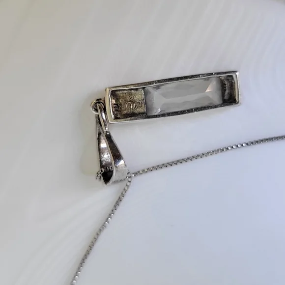 Sterling Silver 925 THAI Emerald Cut Cubic Zirconia Marcasites Necklace 18” - Picture 8 of 11